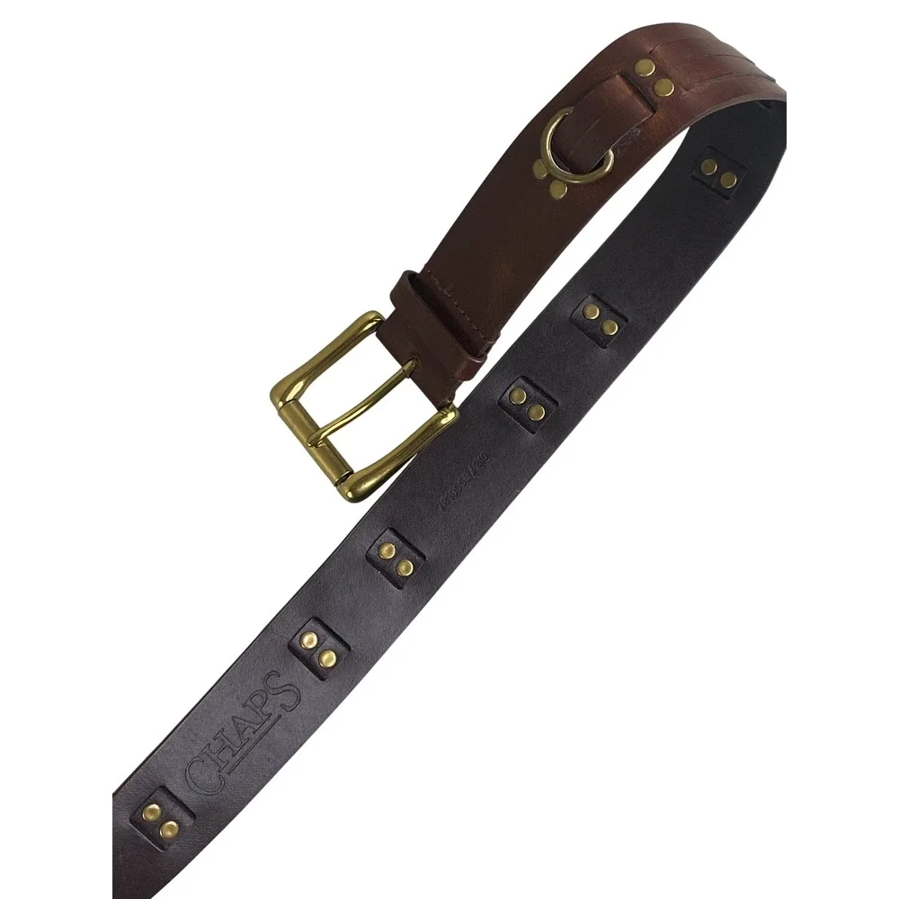 Chaps Womens Brown Brass Leather Rivet Belt 42x1.5 Cowgirl Biker Rock n Roll